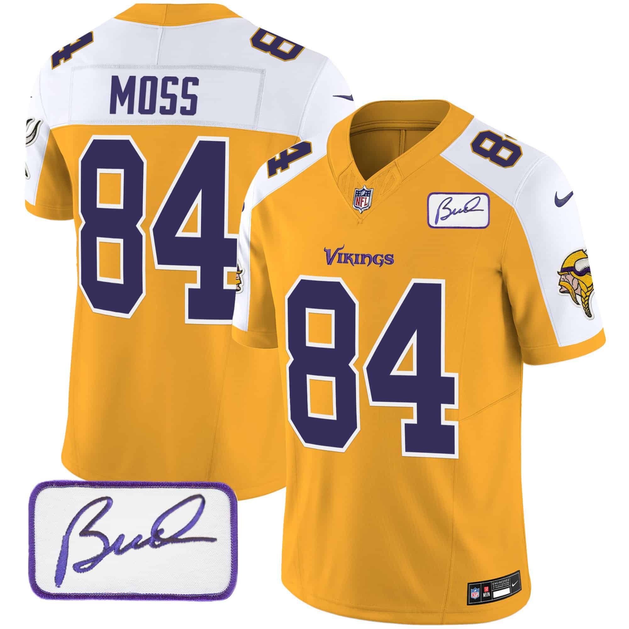Men Minnesota Vikings #84 Moss Yellow 2024 Nike Bud Grant Patch Classic Limited NFL Jersey style 2